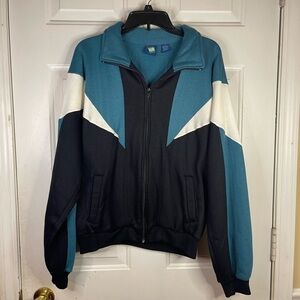Vintage first run long‎ sleeve zip up jacket. In blue ,black and white
